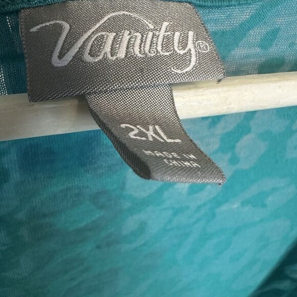 Vanity 2XL Tank Top Womens Plus Size Teal With Cheeta Print Sheer Heart VTG - Picture 3 of 5